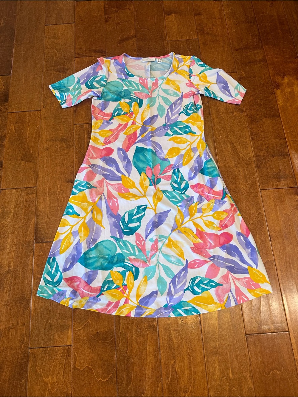 Susan Graver Multicolor Leaf-Print Midi Dress